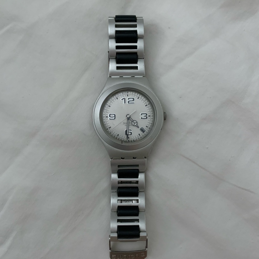 Vintage Silver and Black Swatch Irony Watch